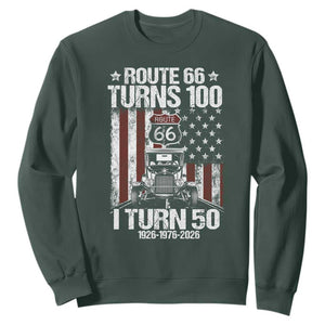 Highway 66 Turn 100 I Turn 50 Sweatshirt Vintage 1976 America Road Sign America Antique Car Lover 50 Year Old Gift TS14 Dark Forest Green Print Your Wear