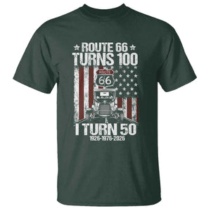 Highway 66 Turn 100 I Turn 50 T Shirt Vintage 1976 America Road Sign America Antique Car Lover 50 Year Old Gift TS14 Dark Forest Green Print Your Wear