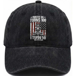Highway 66 Turn 100 I Turn 50 Washed Cotton Baseball Cap Vintage 1976 America Road Sign America Antique Car Lover 50 Year Old Gift TS14 Print Your Wear