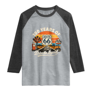 Vintage Highway 66 100th Anniversary 2026 Americana Road Trip Souvenir Raglan Shirt TS14 Heather Gray Heather Charcoal Print Your Wear