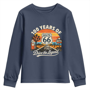 Vintage Highway 66 100th Anniversary 2026 Americana Road Trip Souvenir Youth Sweatshirt TS14 Navy Print Your Wear