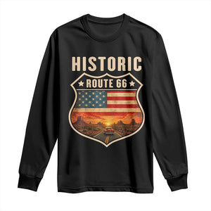 Historic Highway 66 Long Sleeve Shirt Vintage American Road Sign Americana Road Trip TS14 Black Print Your Wear