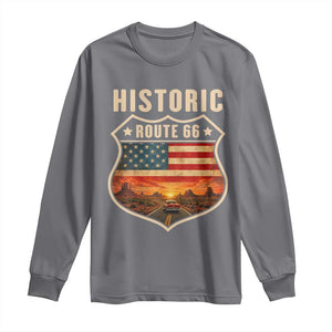 Historic Highway 66 Long Sleeve Shirt Vintage American Road Sign Americana Road Trip TS14 Charcoal Print Your Wear
