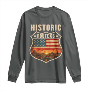 Historic Highway 66 Long Sleeve Shirt Vintage American Road Sign Americana Road Trip TS14 Dark Heather Print Your Wear