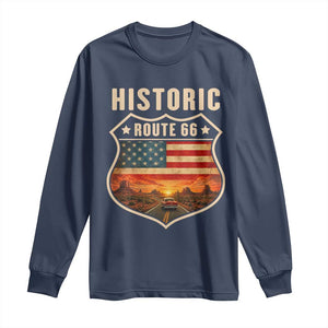 Historic Highway 66 Long Sleeve Shirt Vintage American Road Sign Americana Road Trip TS14 Navy Print Your Wear