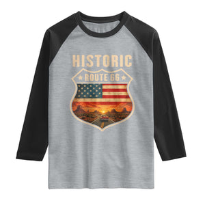 Historic Highway 66 Raglan Shirt Vintage American Road Sign Americana Road Trip TS14 Heather Gray Black Print Your Wear
