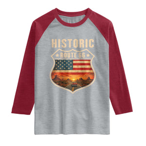 Historic Highway 66 Raglan Shirt Vintage American Road Sign Americana Road Trip TS14 Heather Gray Heather Red Print Your Wear