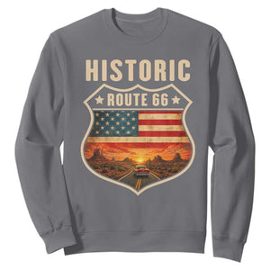 Historic Highway 66 Sweatshirt Vintage American Road Sign Americana Road Trip TS14 Charcoal Print Your Wear