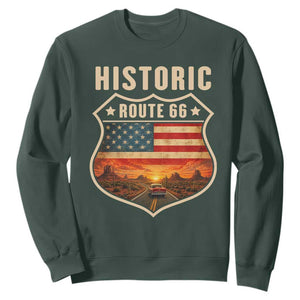 Historic Highway 66 Sweatshirt Vintage American Road Sign Americana Road Trip TS14 Dark Forest Green Print Your Wear