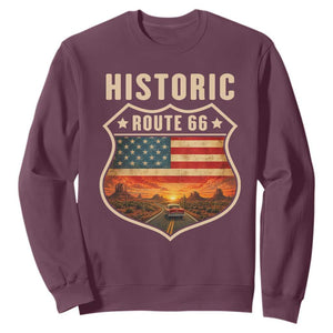 Historic Highway 66 Sweatshirt Vintage American Road Sign Americana Road Trip TS14 Maroon Print Your Wear