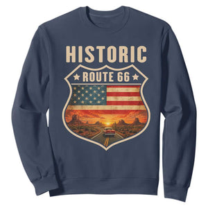 Historic Highway 66 Sweatshirt Vintage American Road Sign Americana Road Trip TS14 Navy Print Your Wear