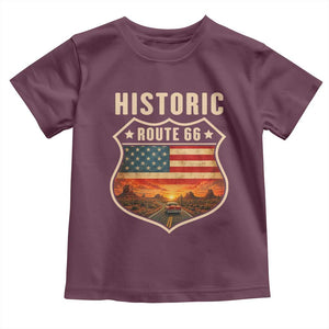 Historic Highway 66 Toddler T Shirt Vintage American Road Sign Americana Road Trip TS14 Maroon Print Your Wear