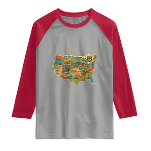 Highway 66 Travel Map 100th Anniversary 1926-2026 Raglan Shirt Vintage Americana Centennial Road Trip Souvenir
