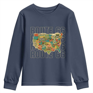 Highway 66 Travel Map 100th Anniversary 1926-2026 Youth Sweatshirt Vintage Americana Centennial Road Trip Souvenir