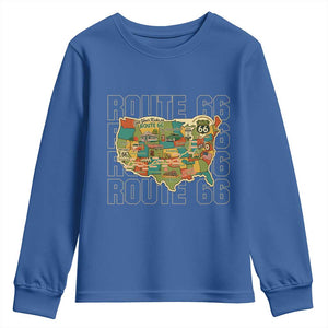 Highway 66 Travel Map 100th Anniversary 1926-2026 Youth Sweatshirt Vintage Americana Centennial Road Trip Souvenir
