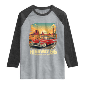 Vintage Highway 66 100th Anniversary Souvenir Raglan Shirt TS14 Heather Gray Heather Charcoal Print Your Wear
