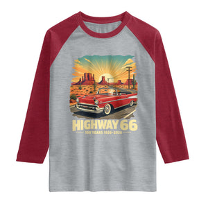 Vintage Highway 66 100th Anniversary Souvenir Raglan Shirt TS14 Heather Gray Heather Red Print Your Wear