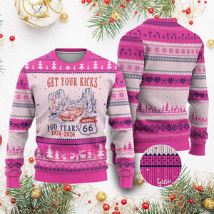 Highway 66 Get Your Kicks Centennial Road Trip 1926-2026 Ugly Christmas Sweater TS14 Hot Pink Print Your Wear