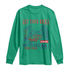 Highway 66 Get Your Kicks Centennial Road Trip 1926-2026 Long Sleeve Shirt TS14 Irish Green Print Your Wear