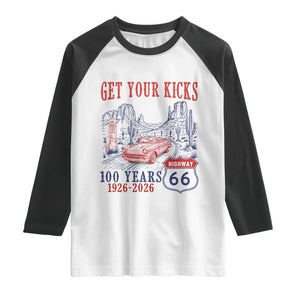 Highway 66 Get Your Kicks Centennial Road Trip 1926-2026 Raglan Shirt TS14 White Black Print Your Wear