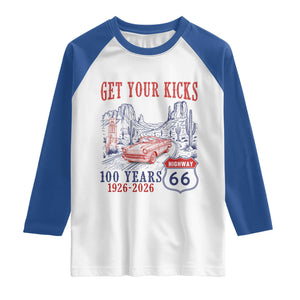 Highway 66 Get Your Kicks Centennial Road Trip 1926-2026 Raglan Shirt TS14 White Royal Print Your Wear