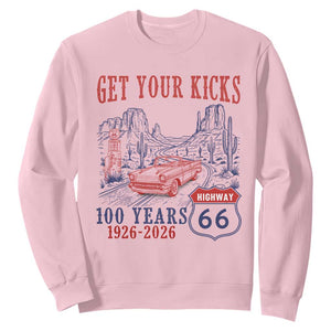 Highway 66 Get Your Kicks Centennial Road Trip 1926-2026 Sweatshirt TS14 Light Pink Print Your Wear