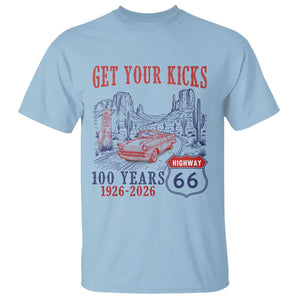 Highway 66 Get Your Kicks Centennial Road Trip 1926-2026 T Shirt TS14 Light Blue Print Your Wear