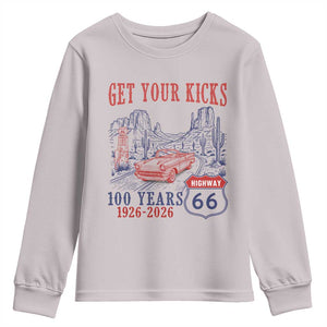 Highway 66 Get Your Kicks Centennial Road Trip 1926-2026 Youth Sweatshirt TS14 Ice Gray Print Your Wear