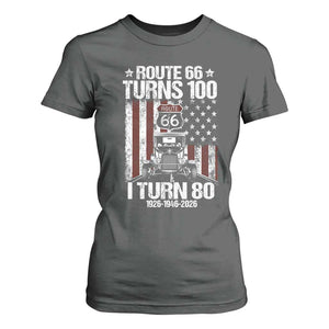 Route Highway 66 Turns 100 I Turn 80 T Shirt For Women Vintage 1946 America Road Sign America Antique Car Lover 80th Birthday Gift