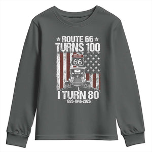 Route Highway 66 Turns 100 I Turn 80 Youth Sweatshirt Vintage 1946 America Road Sign America Antique Car Lover 80th Birthday Gift