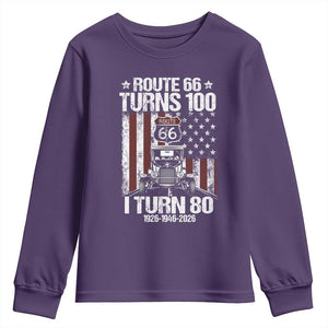 Route Highway 66 Turns 100 I Turn 80 Youth Sweatshirt Vintage 1946 America Road Sign America Antique Car Lover 80th Birthday Gift