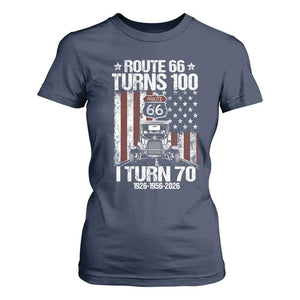 Route Highway 66 Turns 100 I Turn 70 T Shirt For Women Vintage 1956 America Road Sign America Antique Car Lover 70th Birthday Gift