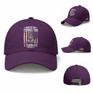 Route Highway 66 Turns 100 I Turn 65 Baseball Cap Vintage 1961 America Road Sign America Antique Car Lover 65th Birthday Gift