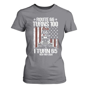 Route Highway 66 Turns 100 I Turn 65 T Shirt For Women Vintage 1961 America Road Sign America Antique Car Lover 65th Birthday Gift