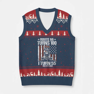 Route Highway 66 Turns 100 I Turn 55 V-Neck Knit Sweater Vest Vintage 1971 America Road Sign America Antique Car Lover 55th Birthday Gift
