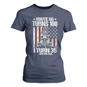 Route Highway 66 Turns 100 I Turn 35 T Shirt For Women Vintage 1991 America Road Sign America Antique Car Lover 35th Birthday Gift