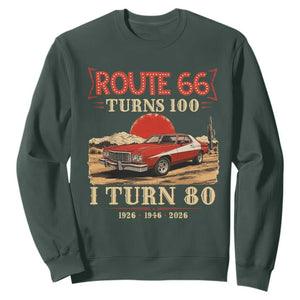 Route Highway 66 Turns 100 I Turn 80 Sweatshirt Vintage 1946 Road Sign 80th Birthday Muscle Car Lover Gift