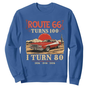 Route Highway 66 Turns 100 I Turn 80 Sweatshirt Vintage 1946 Road Sign 80th Birthday Muscle Car Lover Gift