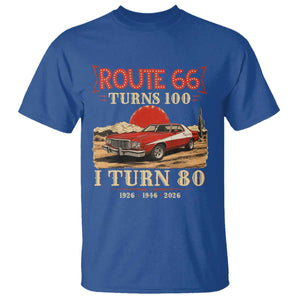 Route Highway 66 Turns 100 I Turn 80 T Shirt Vintage 1946 Road Sign 80th Birthday Muscle Car Lover Gift