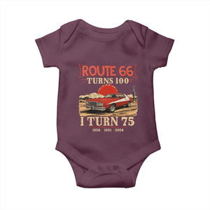 Route Highway 66 Turns 100 I Turn 75 Baby Onesie Vintage 1951 Road Sign 75th Birthday Muscle Car Lover Gift