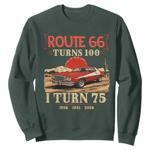 Route Highway 66 Turns 100 I Turn 75 Sweatshirt Vintage 1951 Road Sign 75th Birthday Muscle Car Lover Gift