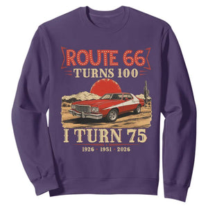 Route Highway 66 Turns 100 I Turn 75 Sweatshirt Vintage 1951 Road Sign 75th Birthday Muscle Car Lover Gift