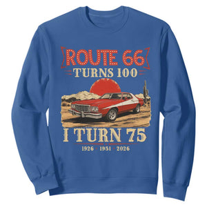Route Highway 66 Turns 100 I Turn 75 Sweatshirt Vintage 1951 Road Sign 75th Birthday Muscle Car Lover Gift
