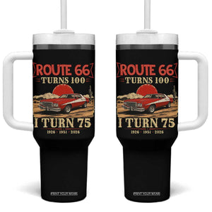 Route Highway 66 Turns 100 I Turn 75 Tumbler With Handle Vintage 1951 Road Sign 75th Birthday Muscle Car Lover Gift