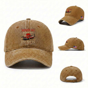 Route Highway 66 Turns 100 I Turn 75 Washed Cotton Baseball Cap Vintage 1951 Road Sign 75th Birthday Muscle Car Lover Gift