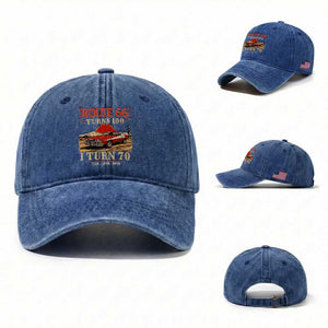 Route Highway 66 Turns 100 I Turn 70 Washed Cotton Baseball Cap Vintage 1956 Road Sign 70th Birthday Muscle Car Lover Gift