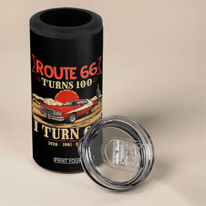 Route Highway 66 Turns 100 I Turn 65 4 in 1 Can Cooler Tumbler Vintage 1961 Road Sign 65th Birthday Muscle Car Lover Gift