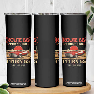 Route Highway 66 Turns 100 I Turn 65 Skinny Tumbler Vintage 1961 Road Sign 65th Birthday Muscle Car Lover Gift
