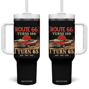 Route Highway 66 Turns 100 I Turn 65 Tumbler With Handle Vintage 1961 Road Sign 65th Birthday Muscle Car Lover Gift