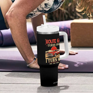 Route Highway 66 Turns 100 I Turn 65 Tumbler With Handle Vintage 1961 Road Sign 65th Birthday Muscle Car Lover Gift